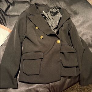 Women's Black Double-Breasted Jacket
